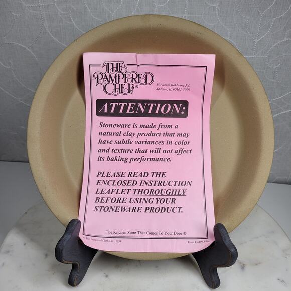 VTG Pampered Chef Stoneware Pie Plate 10" Cream Round Deep Baking Dish 1996 - Picture 7 of 11